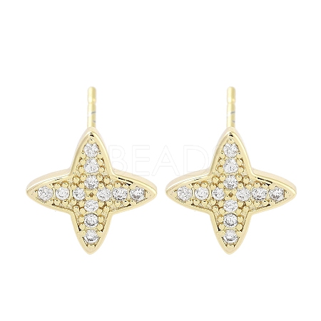 Brass Micro Pave Clear Cubic Zirconia Studs Earring for Women EJEW-S217-F02-1