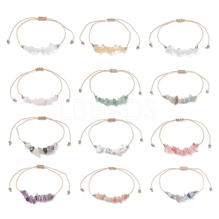 12Pcs 12 Style Natural & Synthetic Mixed Gemstone Chips Braided Bead Bracelets Set for Women BJEW-JB09333-1