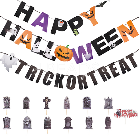 Halloween Decoration Paper Flag Banners DIY-WH0453-12A-1