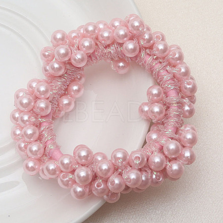 ABS Imitation Bead Wrapped Elastic Hair Accessories OHAR-PW0007-49F-1