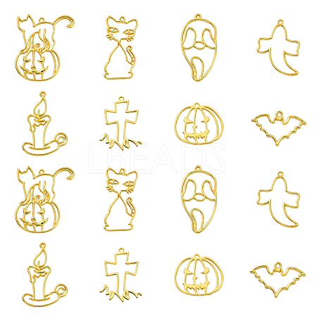 16Pcs 8 Style Halloween Theme Alloy Open Back Bezel Pendants PALLOY-CJ0002-14-1