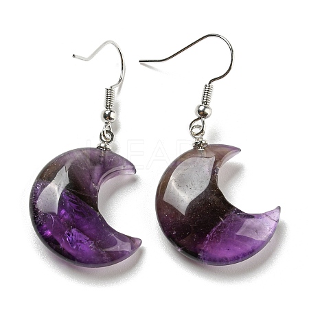 Natural Amethyst Crescent Moon Dangle Earrings EJEW-P241-01P-02-1