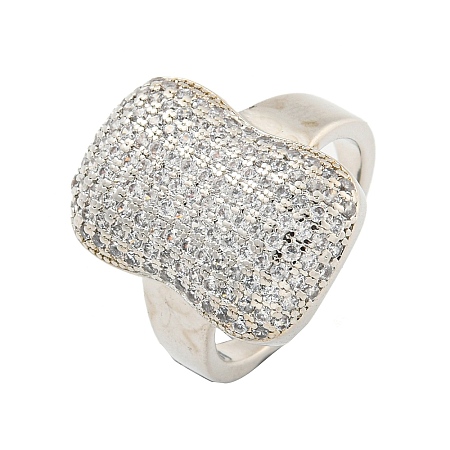 Real Platinum Plated Brass Micro Pave Clear Cubic Zirconia Cuff Rings RJEW-L113-017P-04-1