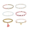 6Pcs 6 Style Natural & Synthetic Mixed Gemstone & Pearl & Resin Evil Eye Stretch Bracelets Set BJEW-JB08885-4