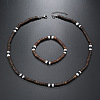 Bohemian Style Coconut Shell with Synthetic Turquoise Rondelle Beaded Necklaces & Bracelets Sets FS-WG8D889-04-1