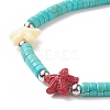 Dyed Synthetic Turquoise(Dyed) Heishi Beaded Bracelets with Dyed Synthetic Coral Starfish BJEW-JB09194-01-4