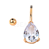 Real 18K Gold Plated Teardrop Brass Cubic Zirconia Navel Ring Navel Ring Belly Rings AJEW-EE0001-13B-3