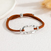 Adjustable 304 Stainless Steel Textured Oval Link Faux Suede Slider Bracelets WGFF7EF-02-1