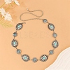 Oval Flower Alloy with Dyed Synthetic Turquoise Link Chain Waist Belly Chains for Women FS-WG9F428-02-1