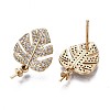 Brass Micro Pave Clear Cubic Zirconia Stud Earring Findings KK-Q764-033-3