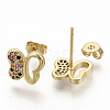 Brass Micro Pave Colorful Cubic Zirconia Stud Earrings EJEW-S208-043-2