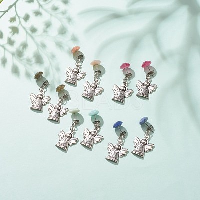 Natural Gemstone Half Round with Alloy Fairy Front Back Stud Earrings EJEW-JE04947-1
