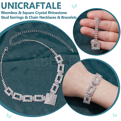 1 Bag Rhombus & Square Crystal Rhinestone Stud Earrings & Chain Necklaces & Bracelets SJEW-UN0001-26-1