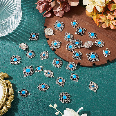 Tibetan Style Alloy with Resin Imitation Turquoise Connector Charms FIND-TAC0035-47AS-07-1