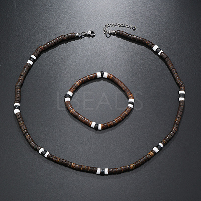 Bohemian Style Coconut Shell with Synthetic Turquoise Rondelle Beaded Necklaces & Bracelets Sets FS-WG8D889-04-1