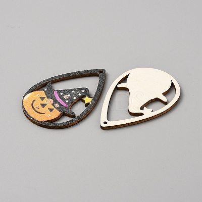 Halloween Theme Single Face Printed Aspen Wood Big Pendants WOOD-TAC0018-09J-1
