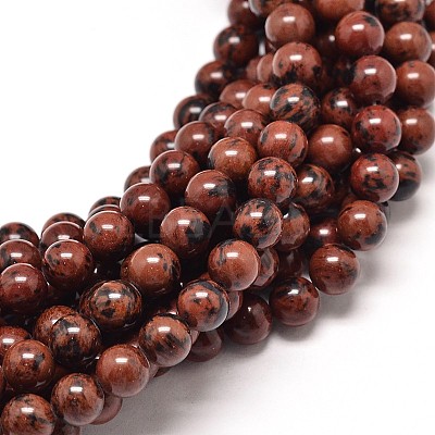 Natural Mahogany Obsidian Round Bead Strands X-G-P072-44-8mm-1