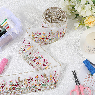 5 Yards Polyester Embroidery Flower Ribbon OCOR-CY0001-17B-1