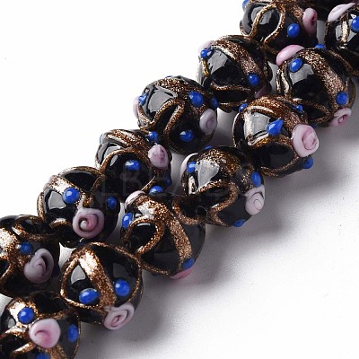 Handmade Gold Sand Lampwork Beads Strands LAMP-T017-05C-1