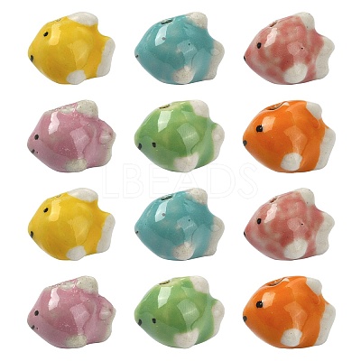 12Pcs 6 Colors Handmade Printed Porcelain Beads PORC-CJ0001-35-1