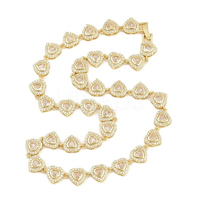 Brass Pave Clear Cubic Zirconia Heart Tennis Necklaces KK-CBA4547-17A-G-1