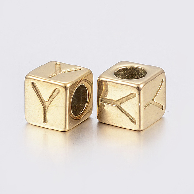 304 Stainless Steel Large Hole Letter European Beads STAS-H428-01G-Y-1