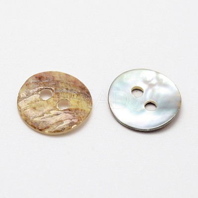 2-Hole Flat Round Mother of Pearl Buttons SHEL-N033-06-10mm-1