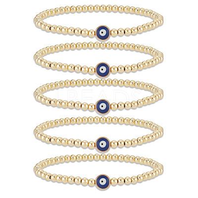 5Pcs Brass Beaded Stretch Bracelets Set BJEW-AN0001-03-1