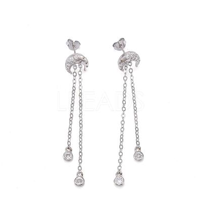 Brass Micro Pave Clear Cubic Zirconia Dangle Stud Earrings EJEW-K083-16P-1