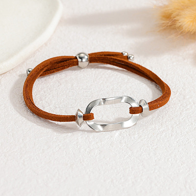 Adjustable 304 Stainless Steel Textured Oval Link Faux Suede Slider Bracelets WGFF7EF-02-1