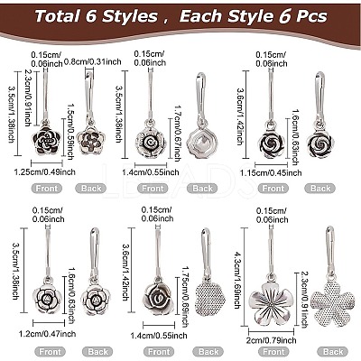 36Pcs 6 Style Alloy Flower Keychain HJEW-BC0001-23-1