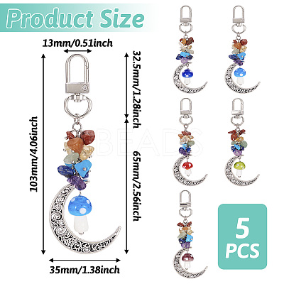 5Pcs 5 Colors Hollow Moon Alloy Pendant Decoraiton HJEW-TA0001-26-1