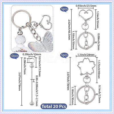 10Pcs Iron Bar Beadable Keychain KEYC-SC0001-76-1