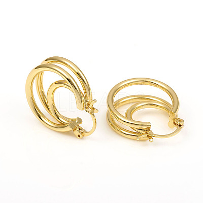 Brass Triple Hoop Earrings EJEW-G282-04G-1