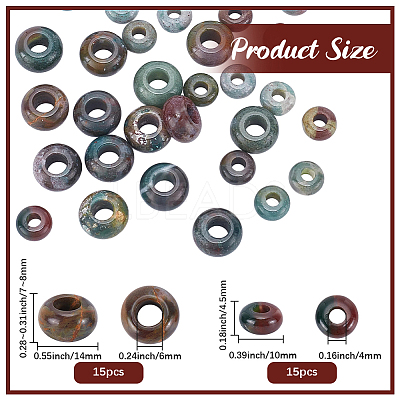 30Pcs 2 Sizes Natural Indian Agate European Beads G-SP0001-49-1