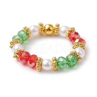 Glass & Imitated Pearl Acrylic Round Beads Finger Rings RJEW-JR00682-1