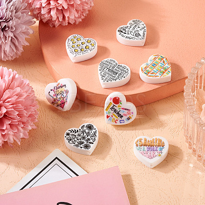 8Pcs 8 Style Heart Silicone Focal Beads SIL-TA0001-70-1