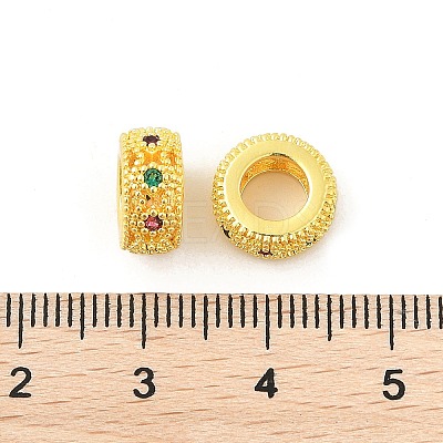 Brass Micro Pave Cubic Zirconia Rondelle European Beads KK-P297-04C-G-1