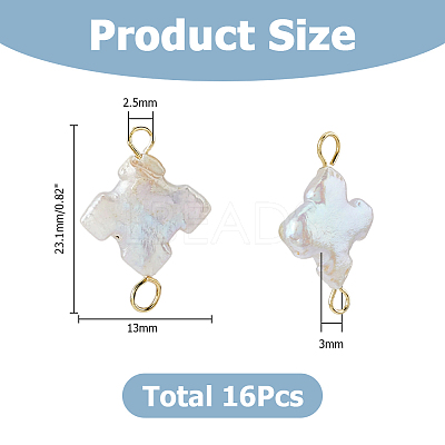 16Pcs 2 Colors Cross Natural Pearl Connector Charms PALLOY-HS00044-1