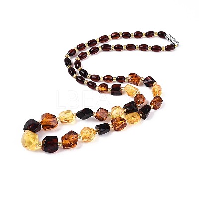 Natural Amber Nuggets and Rice Graduated Beaded Necklaces NJEW-T019-07-1
