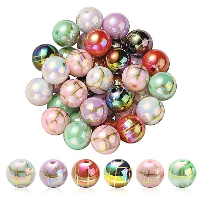 UV Plating Rainbow Iridescent Acrylic Beads X-PACR-E001-02-1