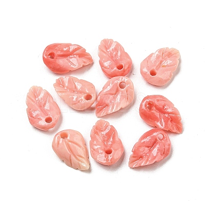 Synthetic Coral Dyed Leaf Charms CORA-Q034-01-01-1
