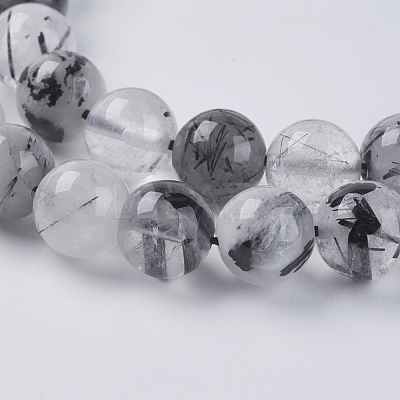 Natural Black Rutilated Quartz Beads Strands G-G448-8mm-13-1