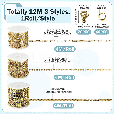 12M 3 Styles 304 Stainless Steel Chains CHS-TA0001-62-1