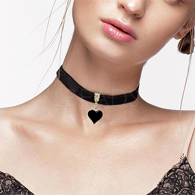 Alloy Enamel Heart Pendant Black Velvet Choker Necklaces for Women NJEW-WH20014-01B-1