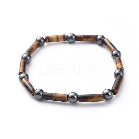 Natural Tiger Eye & Non-Magnetic Synthetic Hematite Beads Stretch Bracelets BJEW-JB04691-03-1