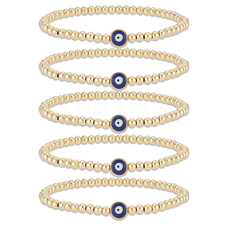 5Pcs Brass Beaded Stretch Bracelets Set BJEW-AN0001-03-1