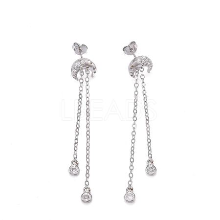 Brass Micro Pave Clear Cubic Zirconia Dangle Stud Earrings EJEW-K083-16P-1