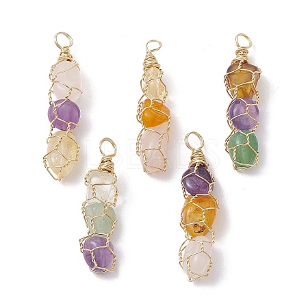 5Pcs Natural Mixed Gemstone Copper Wire Wrapped Pendants PALLOY-JF02495-1