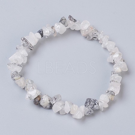 Natural Tourmalinated Quartz/Black Rutilated Quartz Stretch Bracelets X-BJEW-JB03681-01-1